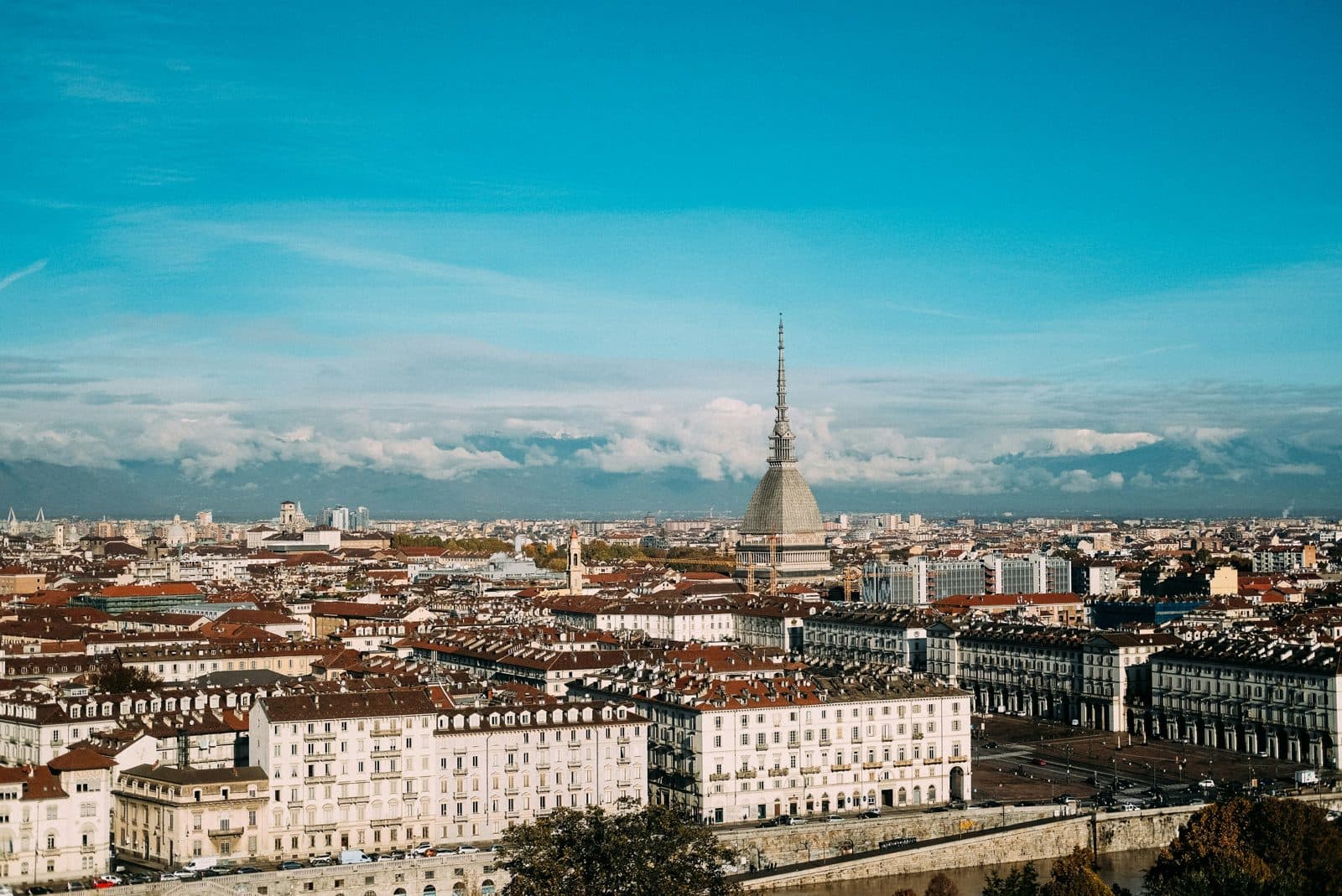 Panorama di Torino con la Mole Antonelliana e le Alpi