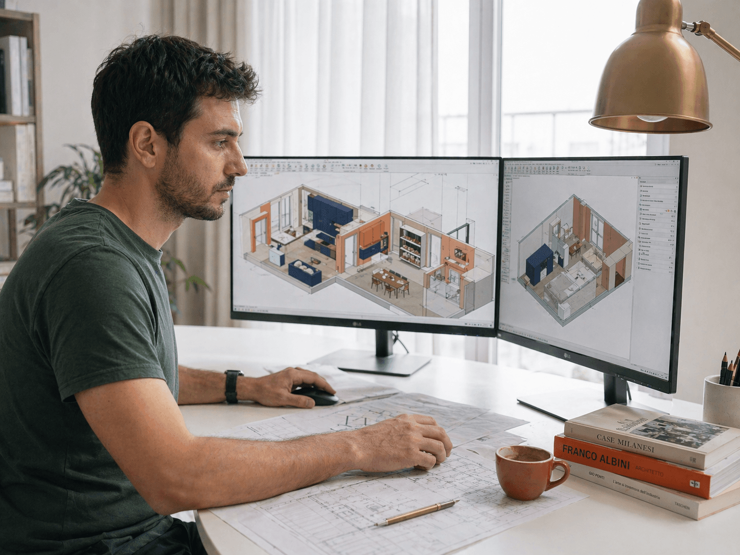 Architetto prepara progetto CILA con rendering e tavole