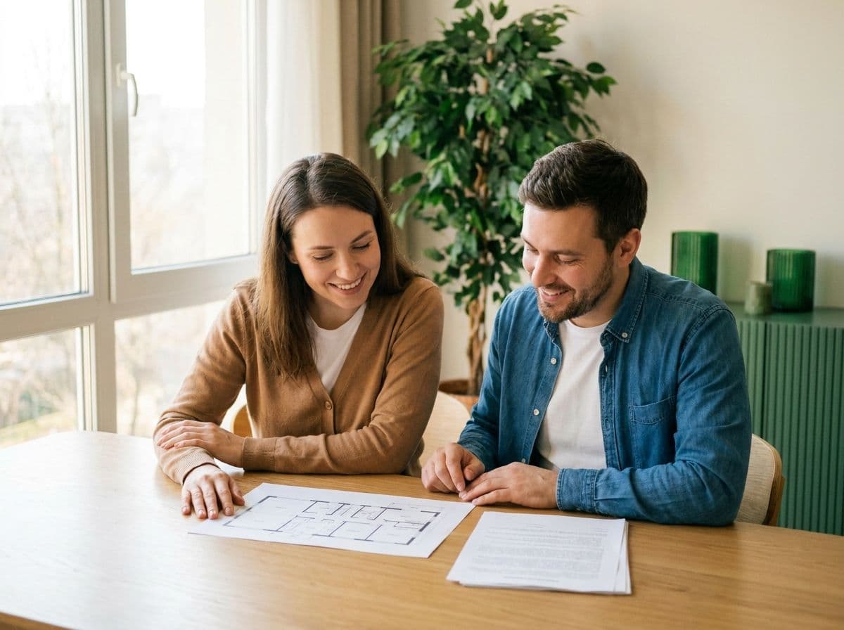 Coppia verifica planimetria e documenti della casa prima di firmare il mutuo